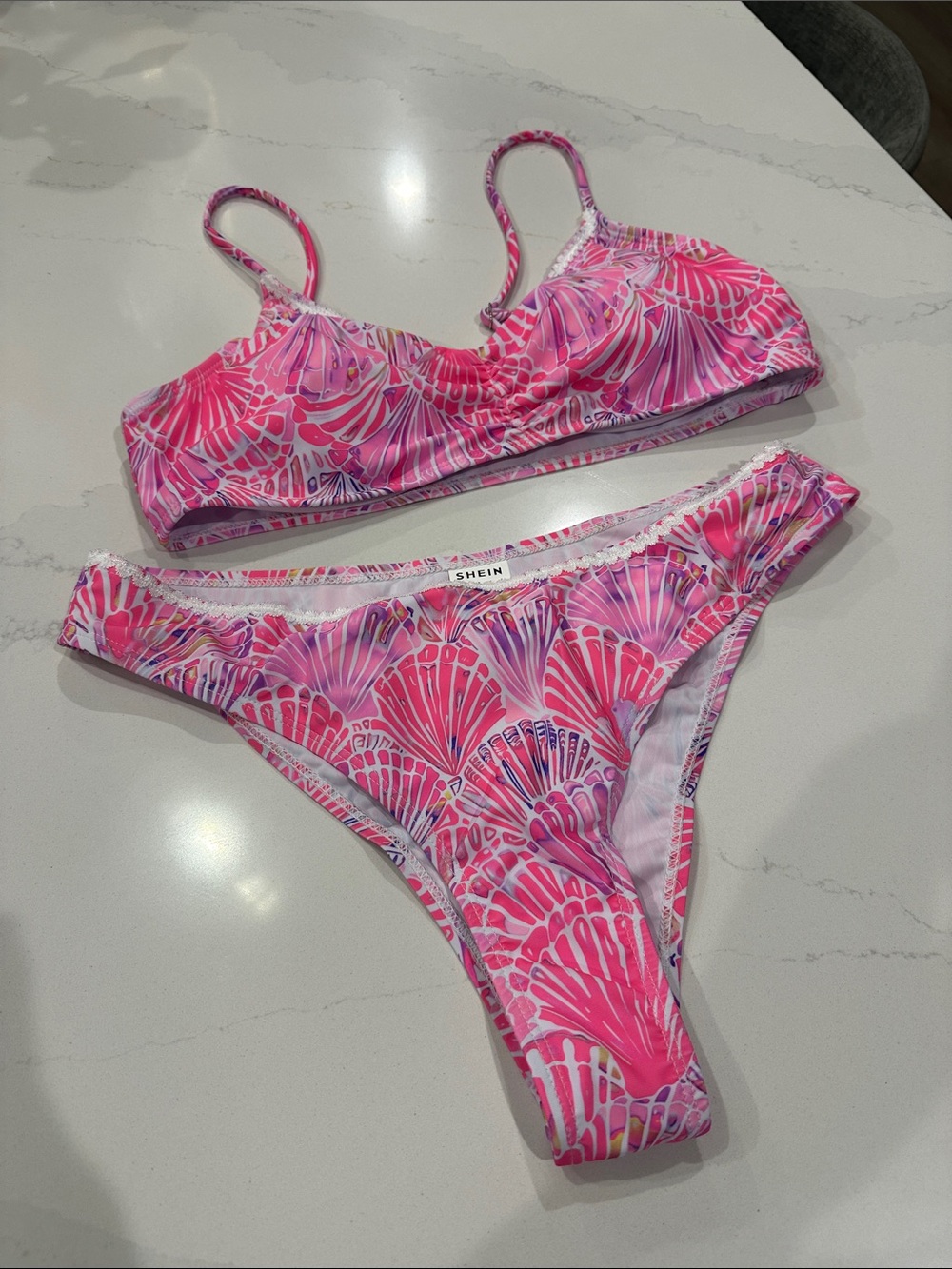 SHEIN bikini set bright pink and purple sea shell size large swim suit